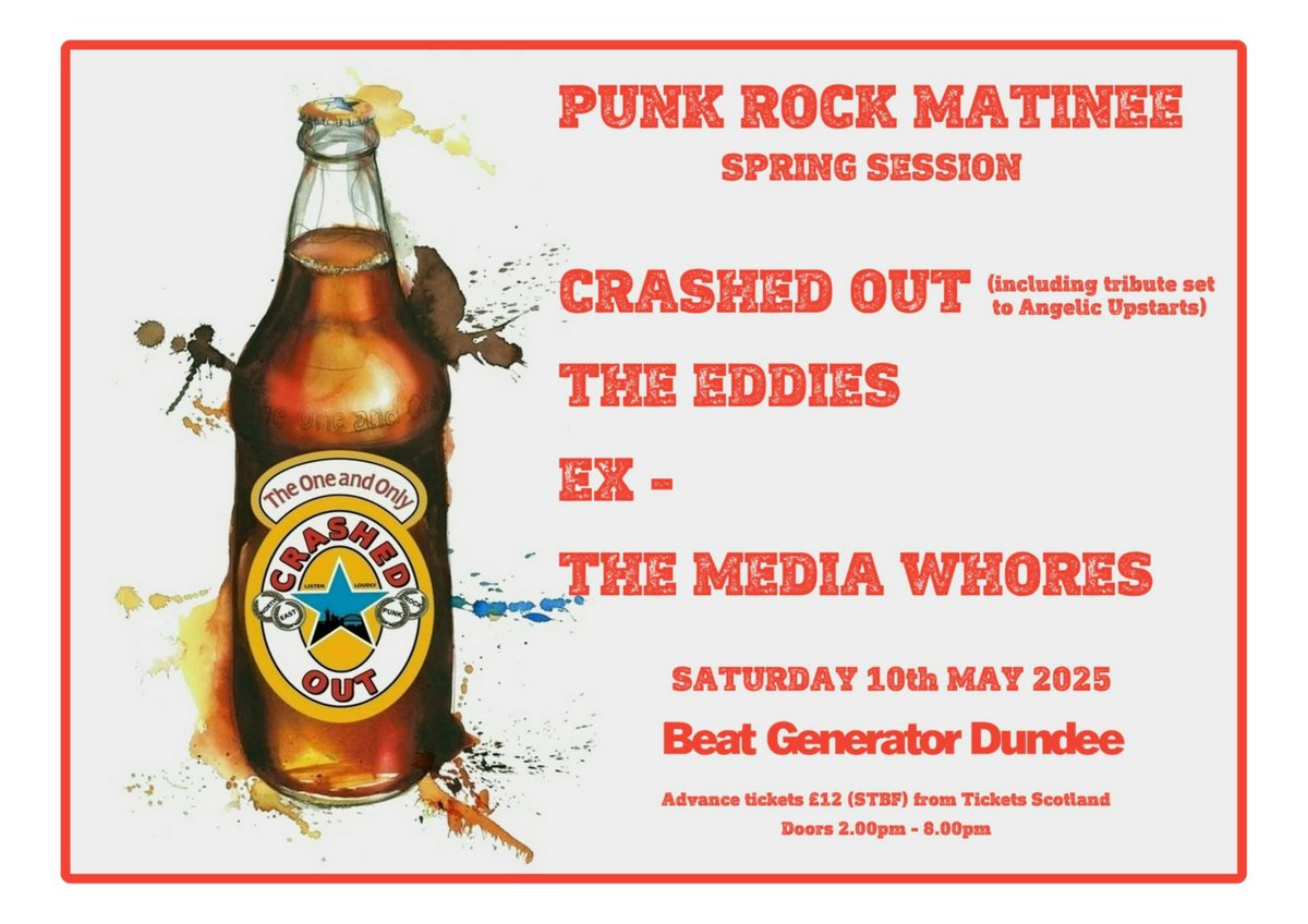 MediaWhoresband's tweet photo. Just 3 weeks to go until we’re in Bonnie #Dundee on Saturday 10th May at the #BeatGenerator for their Spring Session matinee gig!
With us, Crashed Out, the Eddies and EX-
Doors 2pm
Ticket Link - https://t.co/MZOHAKJ6wV https://t.co/yYdPMwGuLg