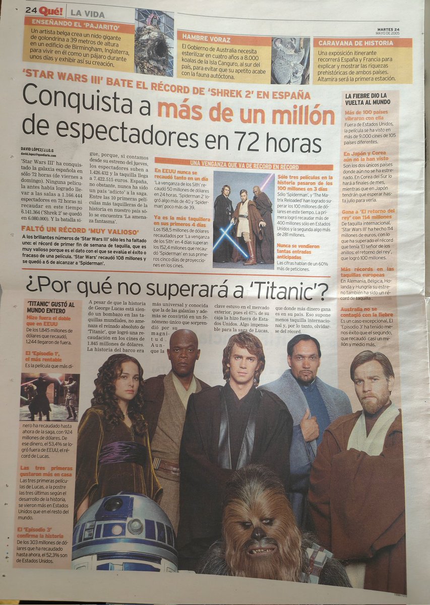 StarWarsSpanishFans #therevengeofthesith (@swspanishfans) on Twitter photo Aquí un artículo de hace 20 años sobre la recaudación del episodio 3 y como batió el record de Shrek 2 en España. <a href="/StarWarsSpain/">Star Wars España</a> <a href="/DisneySpain/">Disney España</a> <a href="/DisneyPlusES/">Disney+ España</a>
#RevengeOfTheSith #LaVenganzadelosSith Aquí un artículo de hace 20 años sobre la recaudación del episodio 3 y como batió el record de Shrek 2 en España. <a href="/StarWarsSpain/">Star Wars España</a> <a href="/DisneySpain/">Disney España</a> <a href="/DisneyPlusES/">Disney+ España</a>
#RevengeOfTheSith #LaVenganzadelosSith