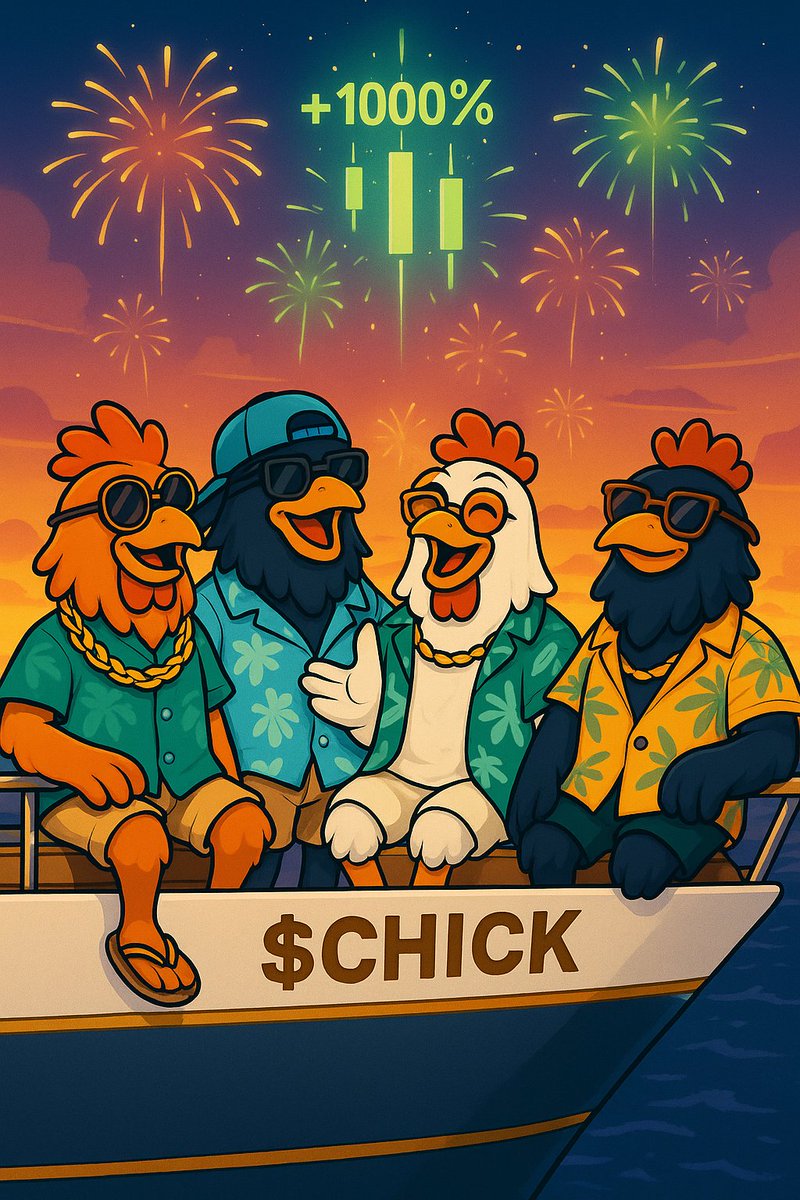 🚀 Chickens don’t fly… unless it’s a +1000% pump 🐔📈
$CHICK cruising on the yacht, celebrating with the flock while fireworks light up the sky 🎆🌊
This is just the beginning. Join the coop now 🐣👇
