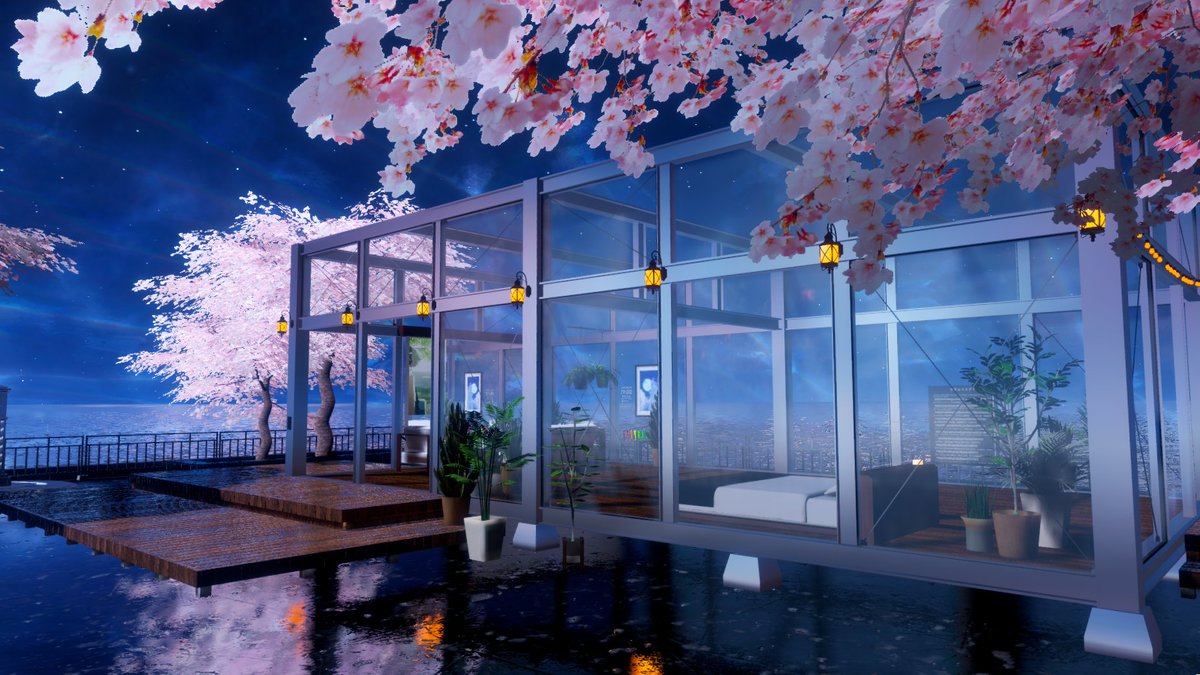 tokiwailm's tweet photo. Dreamin' Weaver　―By blanc（ぶらん）
月の海に浮かぶ部屋。桜の花も綺麗な幻想風景でくつろげるワールドです。

https://t.co/V5H18Jywj2
#VRChat_world紹介 #VRChat https://t.co/5rxe5bf8rs