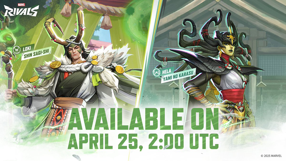 Heed the calling of the Kirisaki Mountain! ⛰️
 
Emerge through the misty mountain with pride and honor as Loki’s Shin Sagi-Shi and Hela’s Yami no Karasu costumes. Prove your enemies wrong by embracing your divinity and ascending the throne!
 
📅 Available: April 24th, 7PM PDT