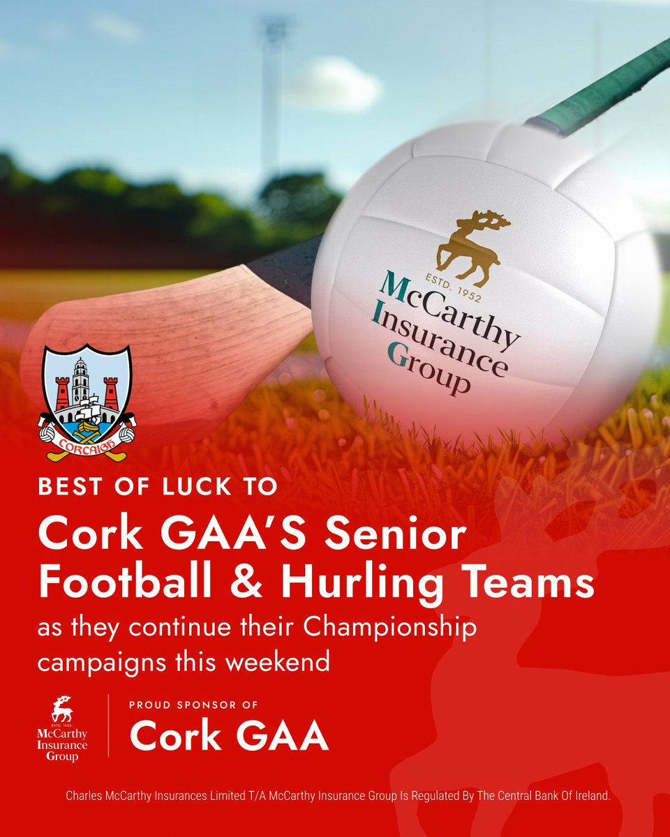 As a proud sponsor of Cork GAA, all of us at McCarthy Insurance Group would like to wish both the Cork senior football and hurling teams the very best of luck as their championship campaigns continue this season.

Corcaigh abú! 🔴⚪

[AD]
