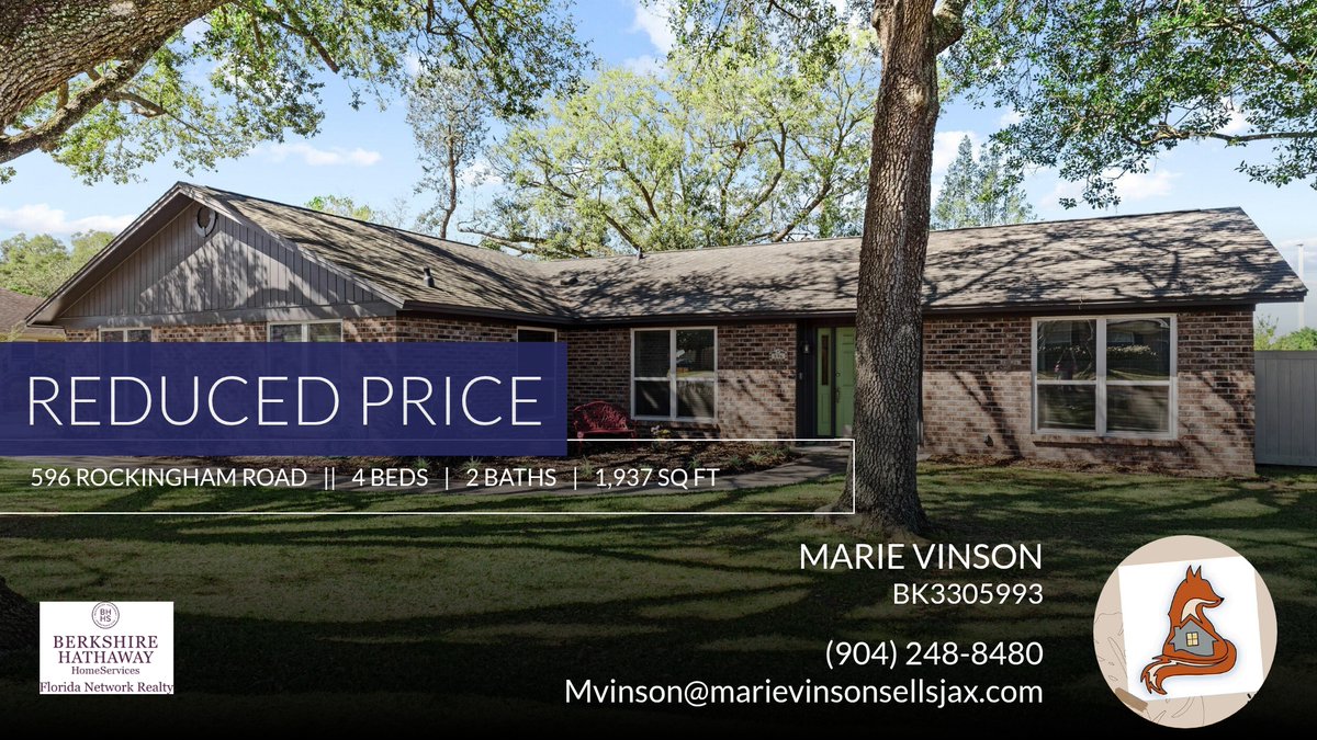 Marietoddvinson's tweet photo. 📍 Reduced Price 📍 This recently reduced home at 596 Rockingham Road in Orange Park won't last long, so, don't wait to set up a showing! Reach out here or at (904) 248-8480 for more information!

I can help you make an informed de... https://t.co/r7r9a8dBmo https://t.co/K36q56S01p
