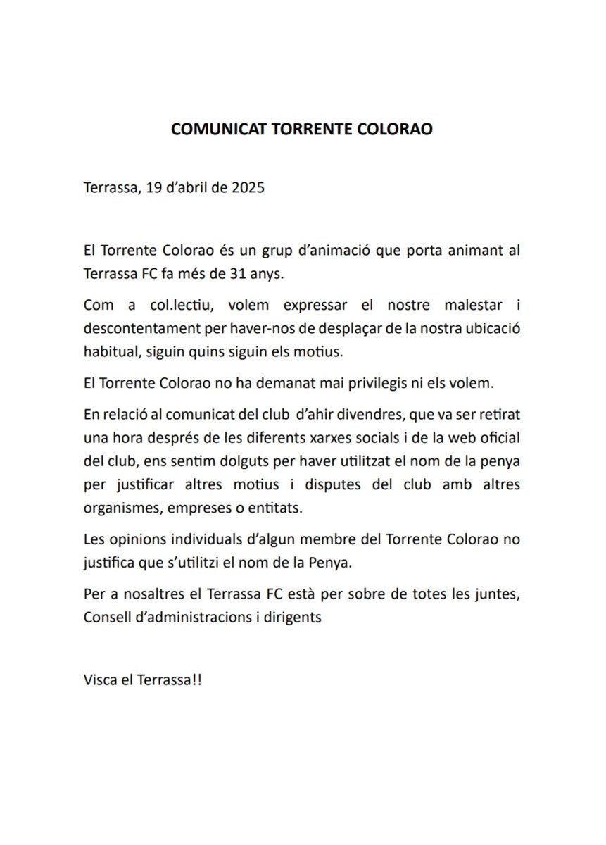 Comunicat 👇👇👇 <a href="/TorrenteColorao/">Torrente Colorao</a> <a href="/TerrassaFC/">Terrassa FC</a>