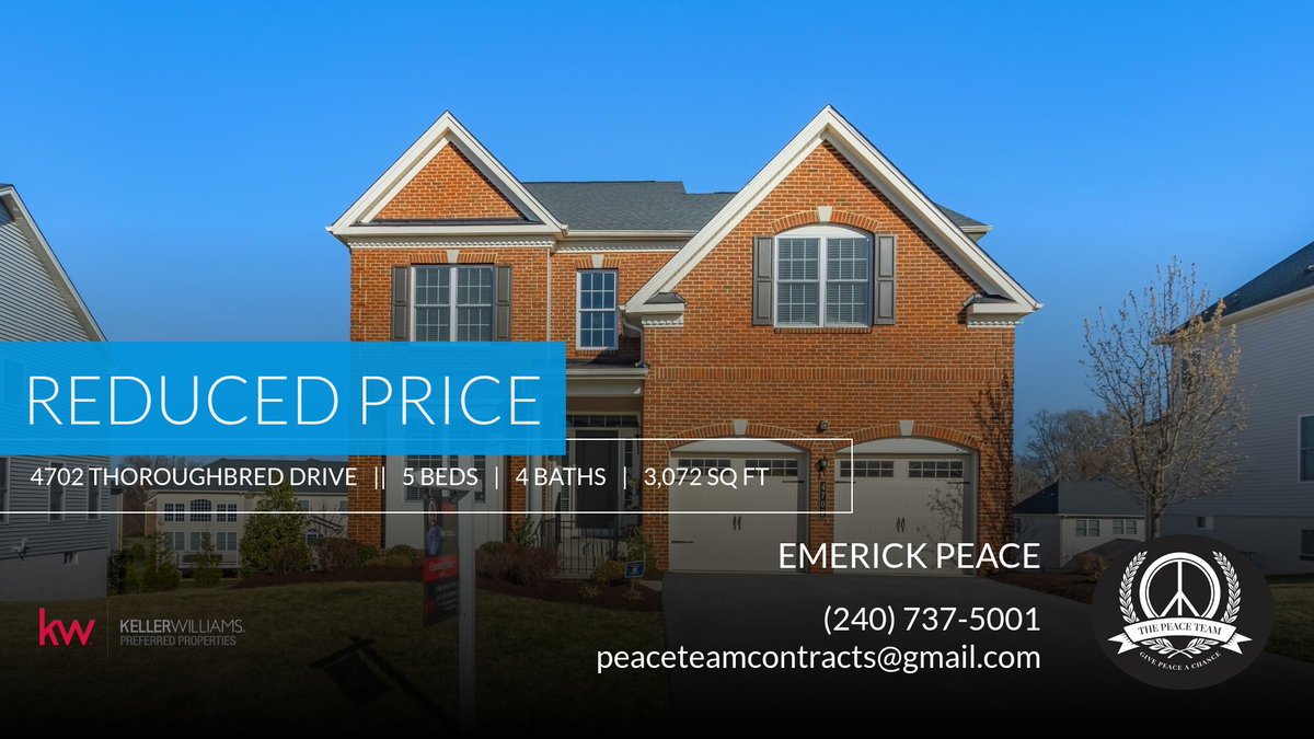 EmerickPeace's tweet image. 📍 Reduced Price 📍 This recently reduced home at 4702 Thoroughbred Drive in Upper Marlboro won't last long, so, don't wait to set up a showing! Reach out here or at (240) 737-5001 for more information! homeforsale.at/4702_THOROUGHB…