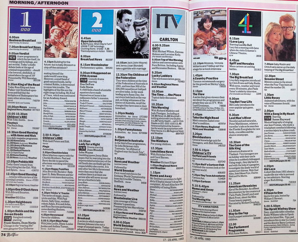 TvDidYouSee's tweet image. #OnThisDay 22 April 1993 📺TV
Fly-on-the-wall documentary SYLVANIA WATERS, featuring an ordinary Australian family, begins.
#RubyWax tries to salvage #JoannaLumley&apos;s career in THE FULL WAX.
#TonySlattery is JUST A GIGOLO.
Domestic bliss at the Vic is strained in #EastEnders.