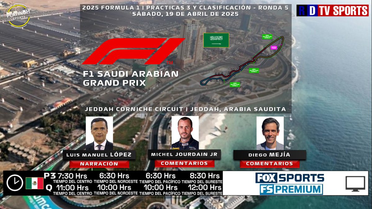 ramonovic09's tweet photo. ๐๐ธ๐ฆ #SaudiArabianGP 2025 | #Practicas 3 y #Clasificaciรณn
๐
Hoy
๐๏ธ #Practice3
๐ฒ๐ฝโฐ 7:30 Hrs TC, 6:30 Hrs TP
๐๏ธ #Qualy
๐ฒ๐ฝโฐ 11:00 Hrs TC, 10:00 Hrs TP
๐บ@FOXSportsMX, #FSPremiumMX
๐ค @chacho_lml
๐ค๐ @MichelJourdain
๐ค๐@diegofmejia
๐คณ#F1xFSMX #JeddahCornicheCircuit #JeddahGP https://t.co/N0zwYULZ3f
