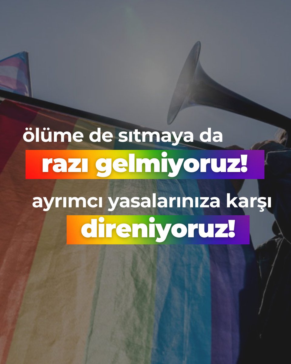 ozgurrenkler's tweet image. 📢HÜDAPAR&apos;ın yasa tasarısı provakasyonuna karşı LGBTİ+ Dernekleri olarak ortak açıklamamız: &quot;Ölüme de sıtmaya da razı gelmiyoruz! Ayrımcı yasalarınıza karşı direniyoruz!&quot;   

#HepimizHedefteyiz 
#LGBTIQlarKriminalizeEdilemez