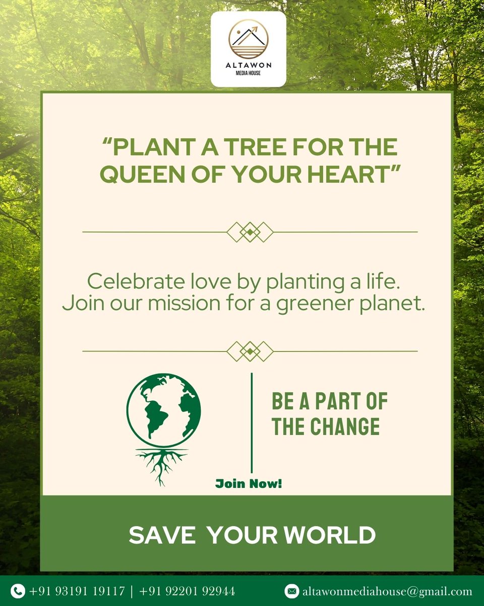 AltawonMedia's tweet image. "𝐏𝐥𝐚𝐧𝐭 𝐚 𝐭𝐫𝐞𝐞 𝐟𝐨𝐫 𝐭𝐡𝐞 𝐪𝐮𝐞𝐞𝐧 𝐨𝐟 𝐲𝐨𝐮𝐫 𝐡𝐞𝐚𝐫𝐭" 🌳👑
This Earth Day, let your love take root and grow into something beautiful.
Honor her. Celebrate nature. Be the change. 💚🌍
#QueenOfMyHeart #AltawonEarthDay #PlantWithLove #EarthDay2025 #TreeForHer