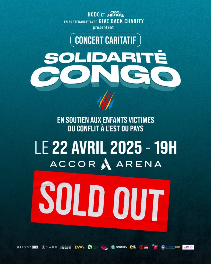 🎫 SOLD OUT ‼️

Merci à tous pour votre soutien et votre engagement sans faille.

Puisse ce concert faire entendre nos voix !

🚨 RDV Mardi 22 Avril à 19H
Soyez à l'heure 🙏🇨🇩 #SolidaritéCongo