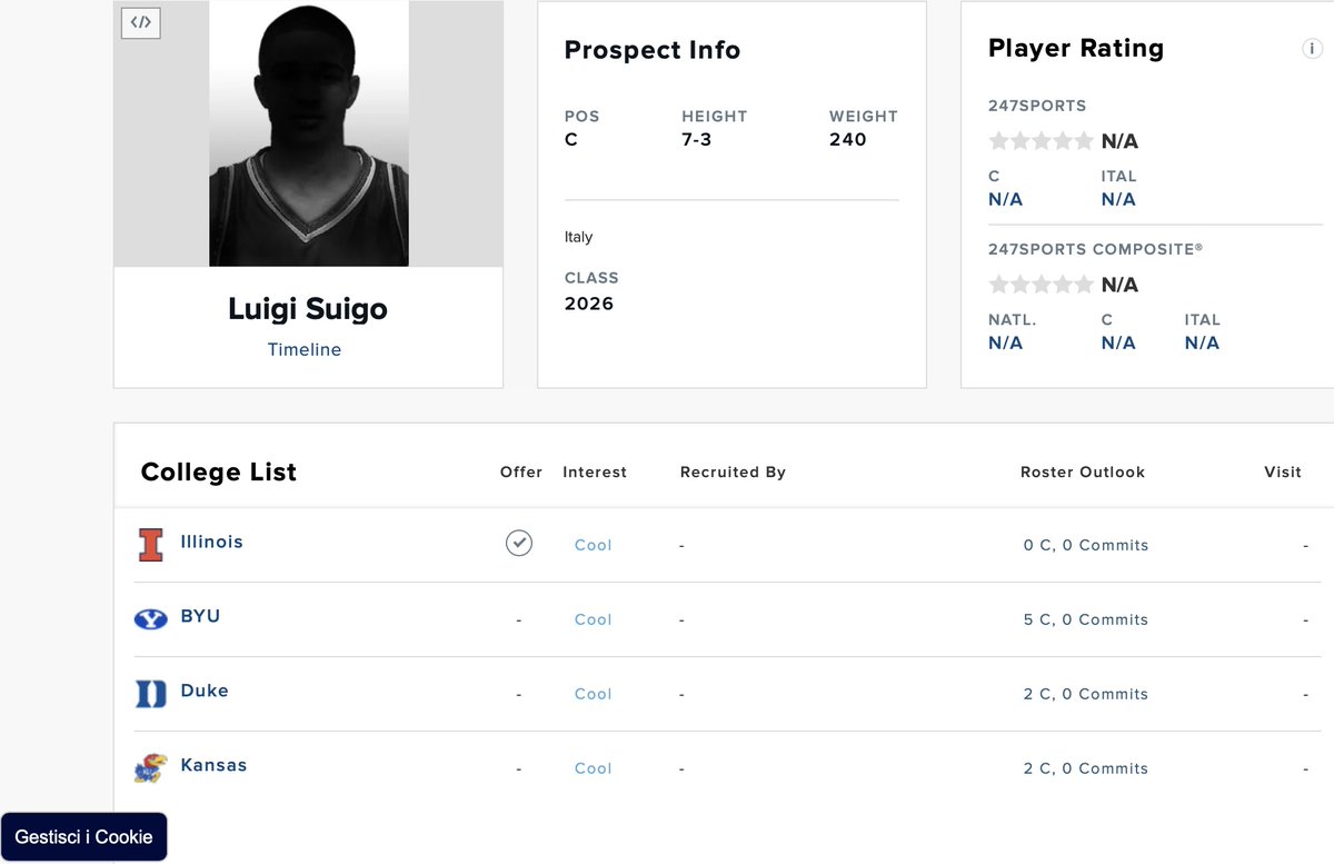 GiuseppeInv's tweet photo. Luigi Suigo (2007,🇮🇹, 220 cm) yesterday in the @LegaBasketA W vs Cremona:
4 points
4 boards
He recently had a visit at @IlliniMBB, @247Sports has him liked by @DukeMBB @BYUMBB and @KUHoops.
Unique talent in the world, excited to see what's next for him!
#Illini #TheBrotherhood #BYU #PayHeed