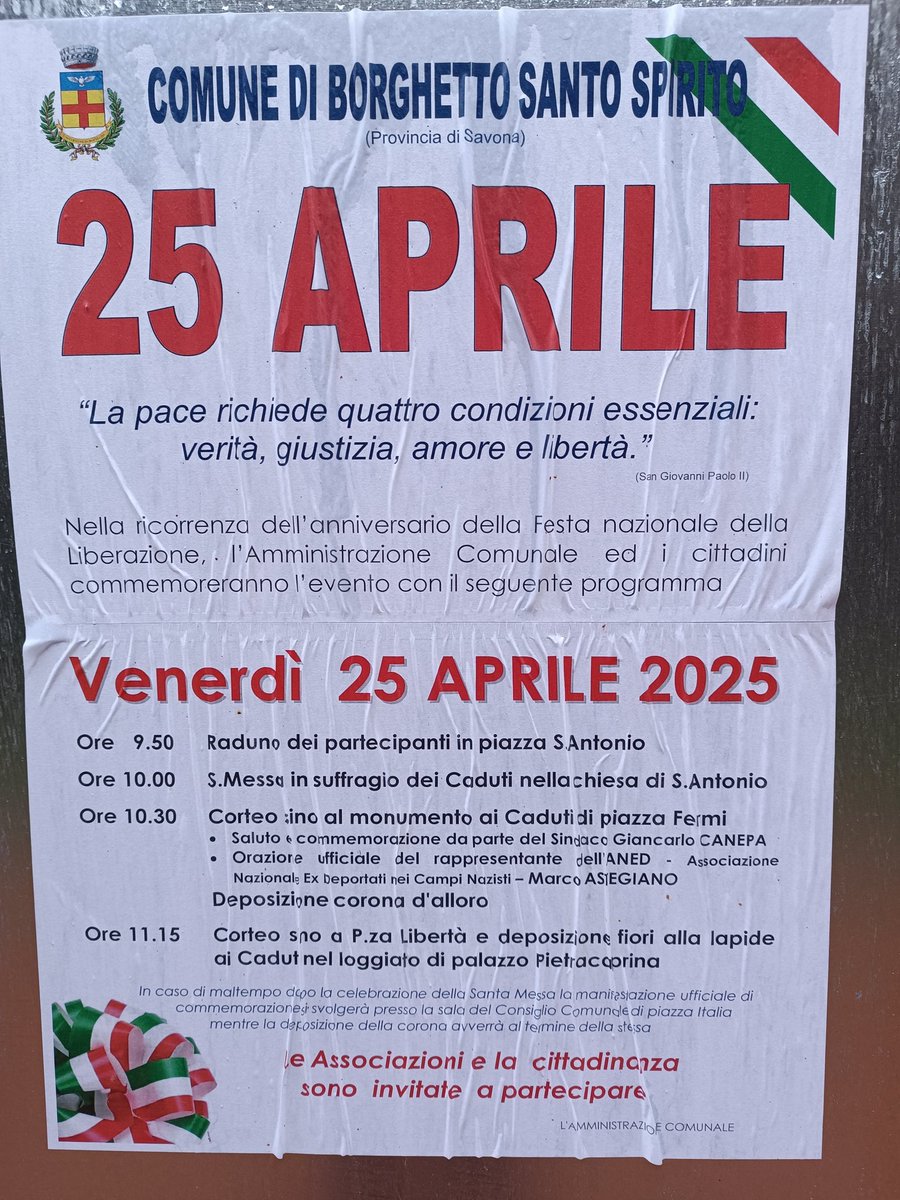 "Capolavoro" politico del sindaco leghista di Borghetto Santo Spirito <a href="/LegaSalvini/">Lega</a>: celebrare il #25aprile senza menzionare la #resistenza e citando Giovanni Paolo II 😱
