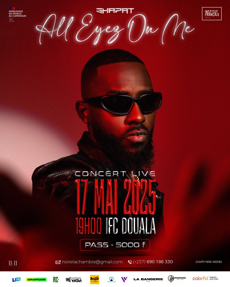 ALL EYEZ ON ME !!! 👀✨

Plus qu’un concert, c’est la célébration d’une révolution et nous écrirons ensemble l’histoire à l’encre indélébile.

🎫 : Pass 5 000 F

👉🏿 Réservez maintenant : (+237) 690 186 330 / +237 6 99 44 28 40 / +237 6 89 54 94 65

#Shapat #AllEyezOnMe #IFCDouala