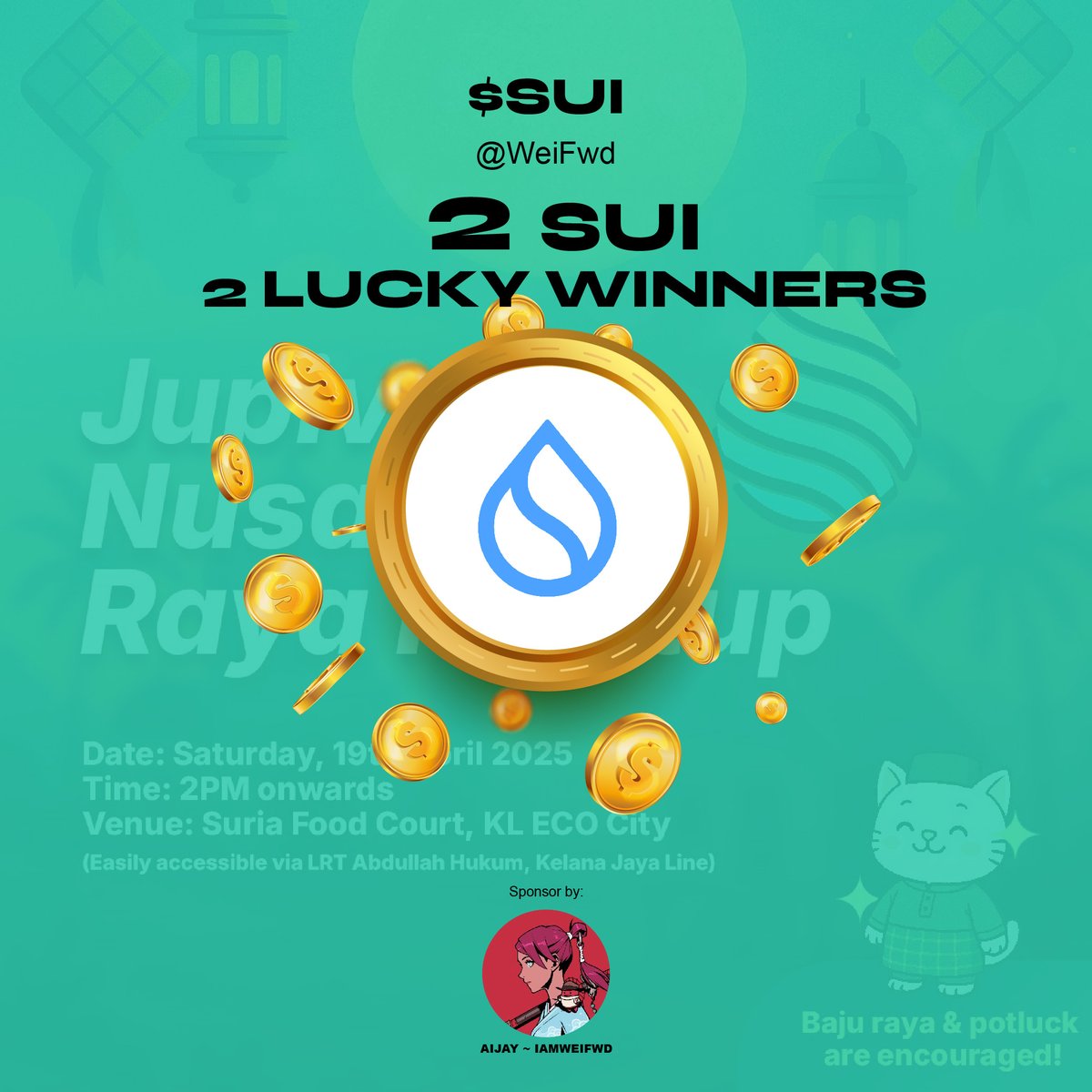 A New Sponsor on the spot!! 

A huge thank you to <a href="/WeiFwd/">iamweifwd</a> for sponsoring 2 Sui for JUPIVERSE NUSANTARA RAYA MEET UP! 🙌  

Thank you for coming!! 

JUP X DRIP X SUI 📷

<a href="/Jup_Malaysia/">Jupiter Malaysia 🇲🇾</a>
<a href="/abangbrooch/">Abang Brooch @ CATLUMPURR 😻🇲🇾</a>