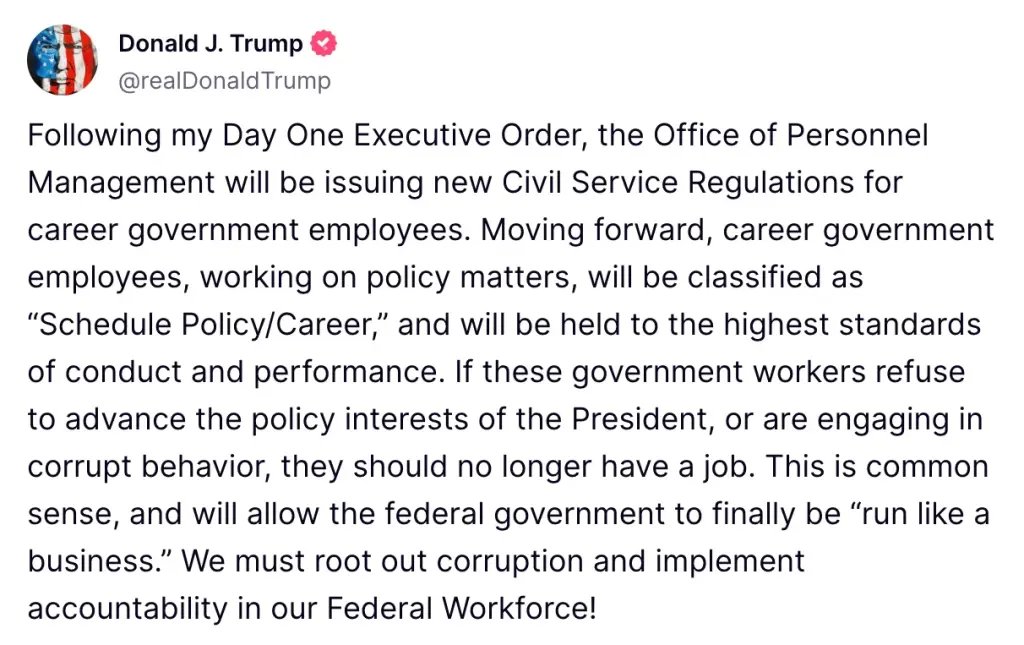 特朗普推行“F类职位”新政:数万联邦雇员面临解雇风险 - 1