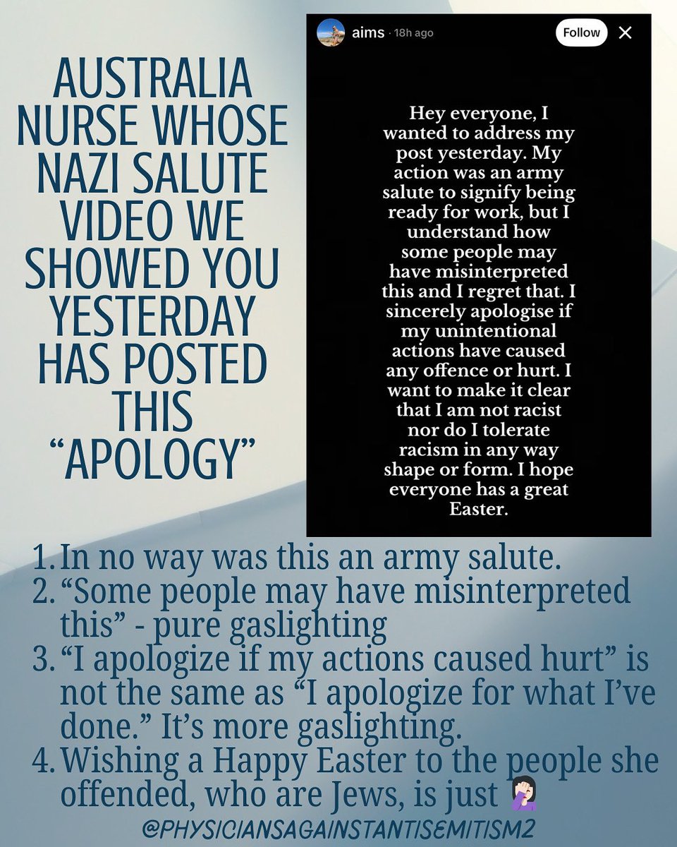 Yesterday, we saw a video of an Australian nurse doing a Nazi salute to get ready for work. Here's her "apology" and our thoughts about it. What do you think?