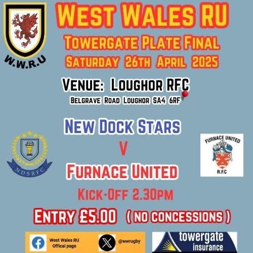 NDSRugby's tweet image. FINAL TIME!
New Dock Stars RFC face Furnace United in the West Wales RU Towergate Plate Final!

Sat 26th April | KO 2:30pm
Loughor RFC | £5 entry

Supporters’ bus:
Departs NDS 12:45 | Returns 17:00
£10 pp – Msg us to book!