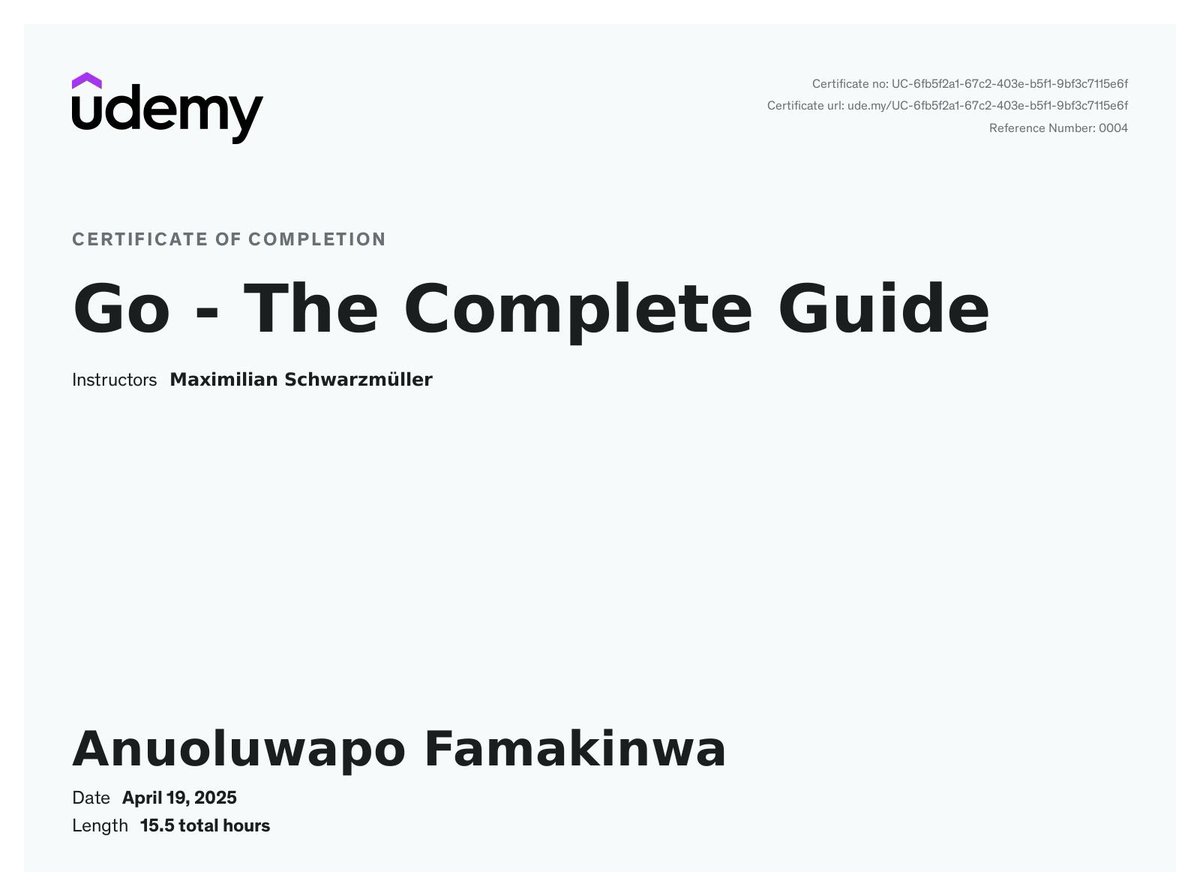 _mercyjae's tweet image. Just wrapped up a Golang course! 🚀
What started out as curiosity has turned into a rewarding learning journey. I’m currently exploring backend development with Go to broaden my skillset and I’m so excited about what I’ve learned so far and I’m even more excited for what’s ahead