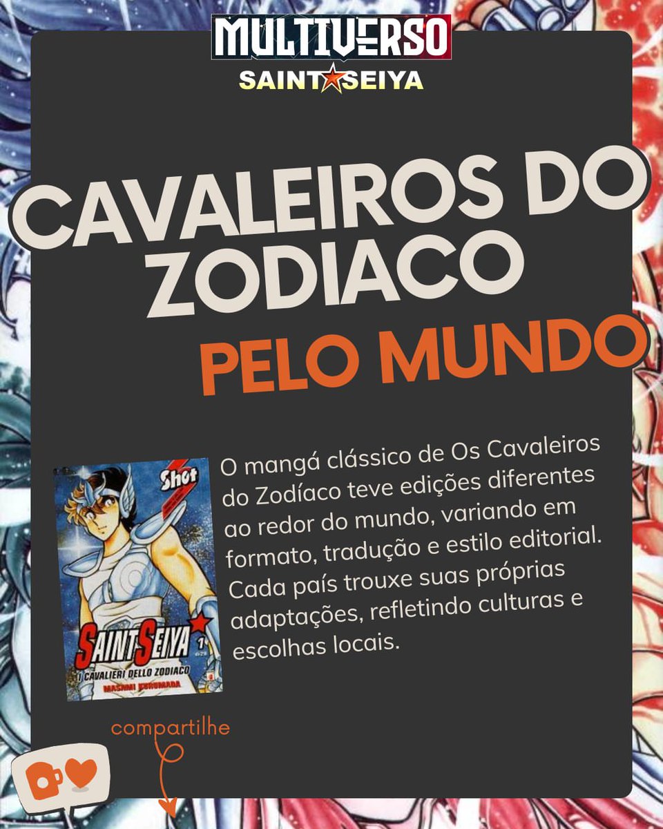 MultiSaintSeiya's tweet photo. Desde 1986, Cavaleiros do Zodíaco conquistou o mundo com edições únicas em cada país. Do Japão ao Brasil, França e além, o mangá ganhou formatos, capas e adaptações diversas, refletindo seu impacto global. #SaintSeiya #Manga https://t.co/2D5zK61z7I