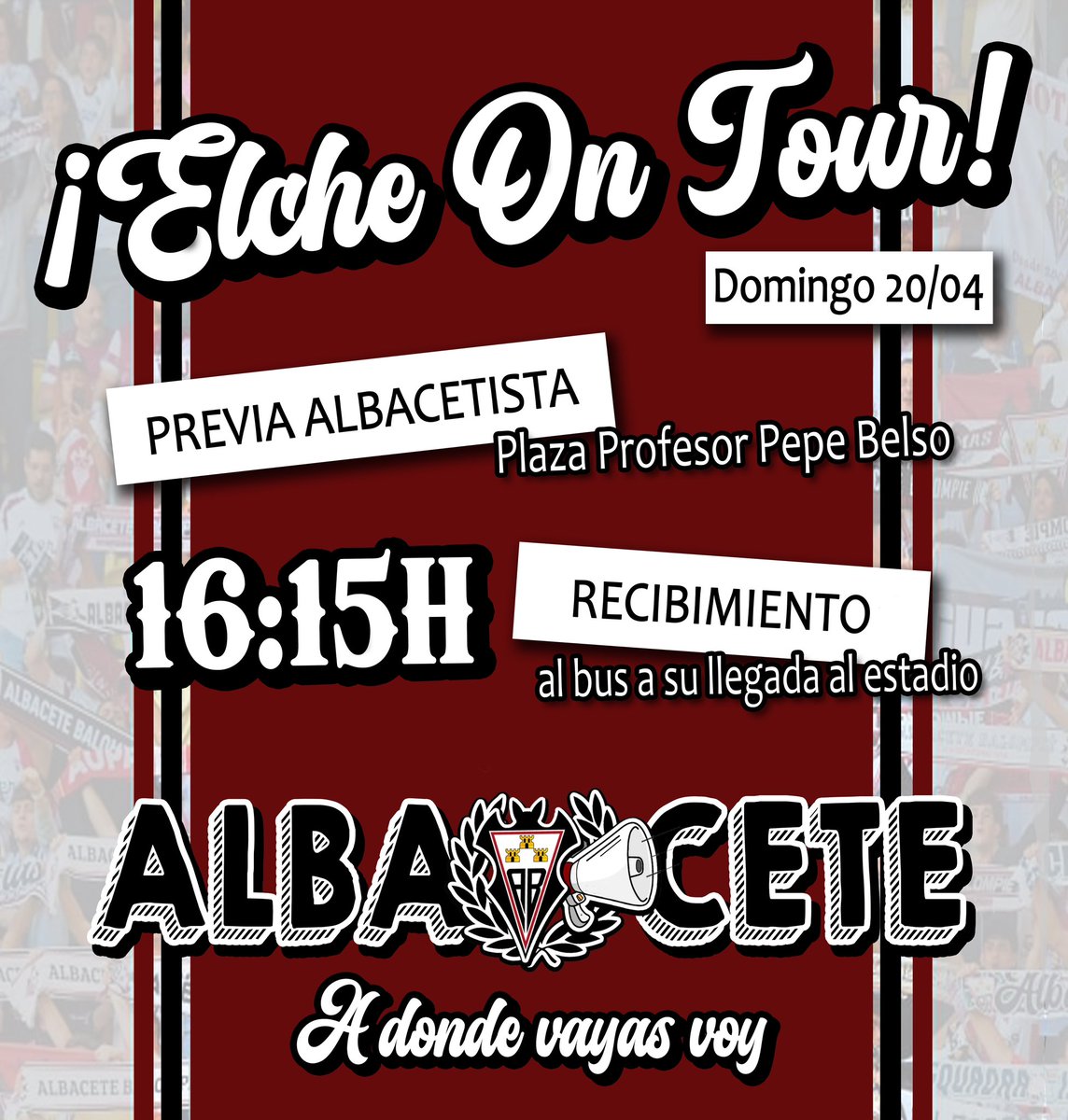 Squadra1940's tweet photo. ¡𝐏𝐑𝐄𝐕𝐈𝐀 𝐘 𝐑𝐄𝐂𝐈𝐁𝐈𝐌𝐈𝐄𝐍𝐓𝐎!

🍻📣 Plaza Profesor Pepe Belso.
🚌🦇 16:15h: Recibimiento al equipo.

#ADondeVayasVoy #ElcheOnTour https://t.co/tF8DwdLOgy