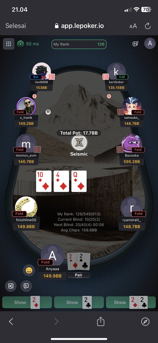 bluffed my way through Seismic Poker last night. it's wild. 10/10 would go all-in again 😅

<a href="/SeismicSys/">Seismic</a> <a href="/xealistt/">Xealist</a> <a href="/fcksjkh/">4ryann</a> <a href="/nftzella/">ZELLA⨀</a>
