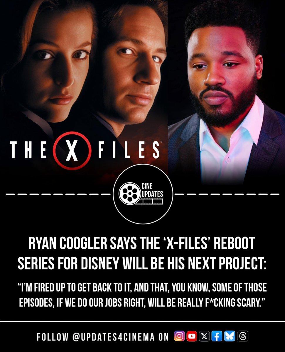 Updates4Cinema's tweet photo. Ryan Coogler confirms that the X-FILES reboot for Disney is his next project. He’s excited to return to it and promises that some episodes will be genuinely terrifying if done right.
#XFilesReboot #RyanCoogler #Disneyplus https://t.co/Wpm16tnahf