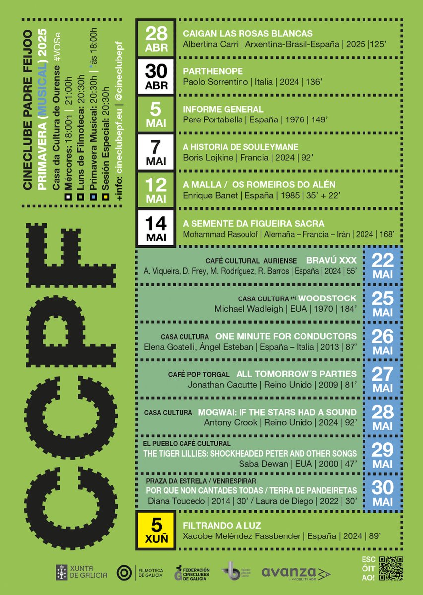 Ciclo abril - xuño 2025! No que propoñemos varios filmes para festexar con música e rescatamos outros que, gostaríanos chegaran antes. En calquera caso, benvidas ao caos, positivo, que xera a primavera!✨🎥✨

Máis info 👉 cineclubepf.blogspot.com