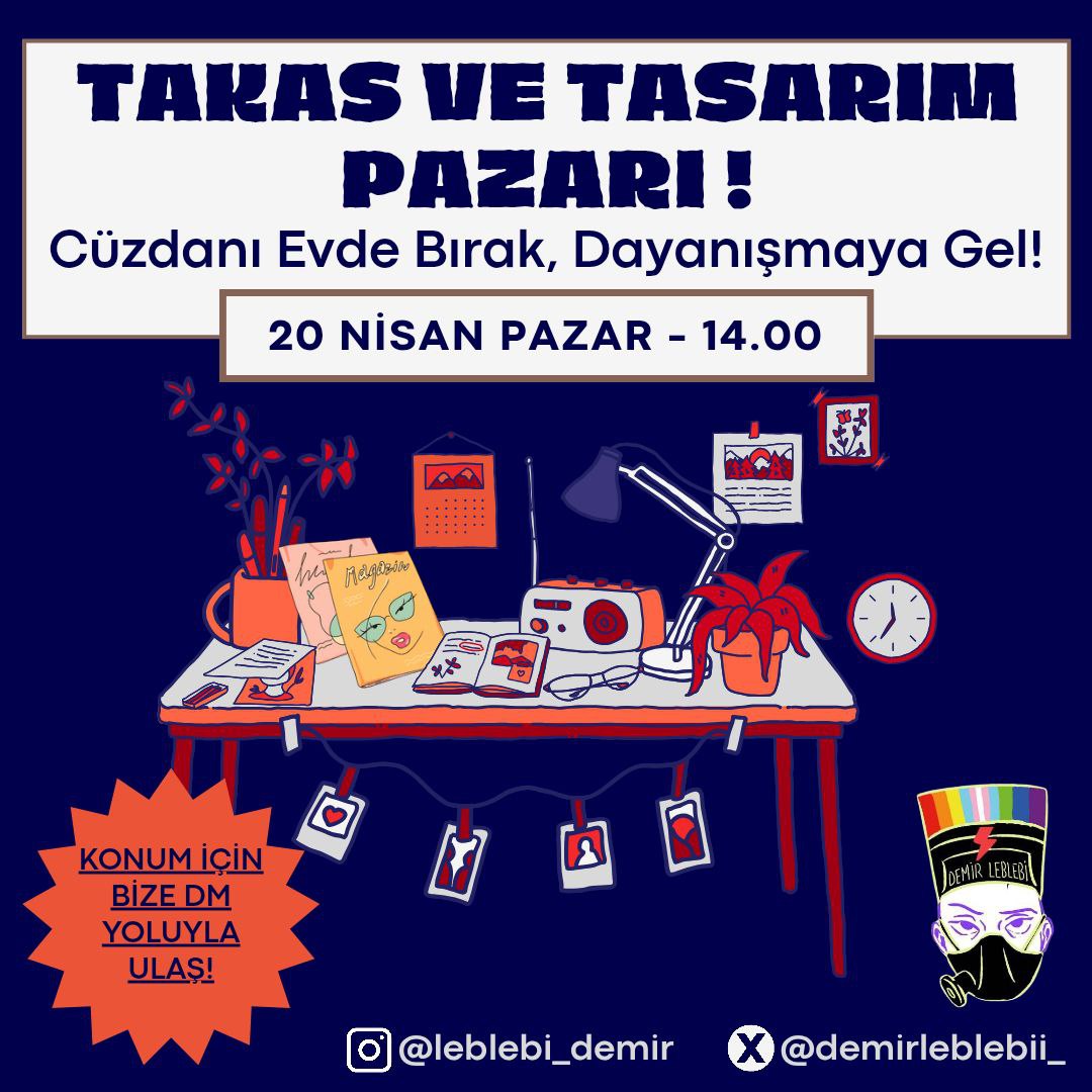 1 Mayıs'a giderken kuir feminist dayanışmamızı takas pazarımızda büyütüyoruz.

Kullanmadığın eşyanı al, cüzdanını evde bırak, gel dayanışalım!

🗓️20 Nisan Pazar
🕐14.00
📍Beyoğlu