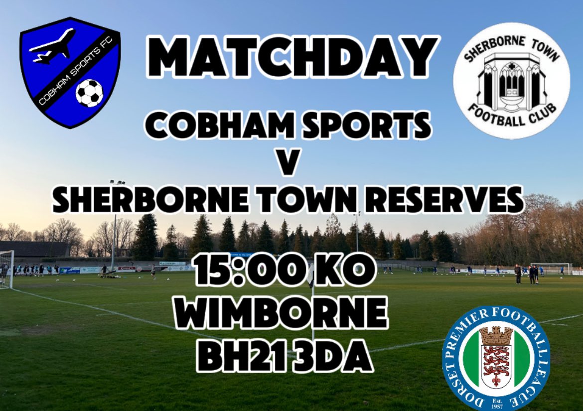 Sherborne Town Reserves (@sherborneresfc) on Twitter photo Its MATCHDAY as we are away to <a href="/CobhamSportFC/">Cobham Sports FC</a> in the <a href="/DPL_official/">Dorset Premier Football League</a> supplementary cup
🏟️Cobham sports and social club BH21 3DA
⚽️15:00 KO
Come on you zebras 🦓 Its MATCHDAY as we are away to <a href="/CobhamSportFC/">Cobham Sports FC</a> in the <a href="/DPL_official/">Dorset Premier Football League</a> supplementary cup
🏟️Cobham sports and social club BH21 3DA
⚽️15:00 KO
Come on you zebras 🦓