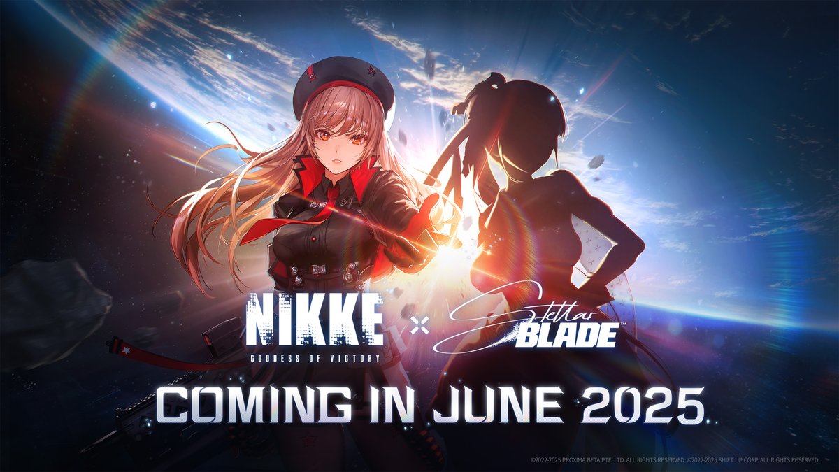 【GODDESS OF VICTORY: NIKKE x Stellar Blade Collaboration】

「GODDESS OF VICTORY: NIKKE」 x 「Stellar Blade」 Collab coming this June!

Stay tuned for GODDESS OF VICTORY: NIKKE's exciting new collaboration!

Reclaim the surface for humanity!

#NIKKE
#StellarBlade