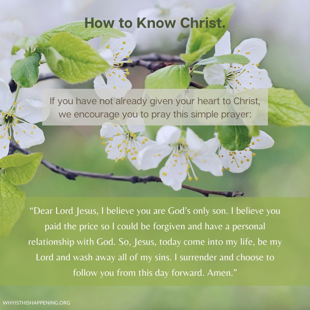 If you have not already given your heart to Christ, we encourage you to pray this simple prayer:

whyisthishappening.org/videos/how-to-…
#withGOD #whyisthishappening #JesusLovesYou #salvation #forgiveness