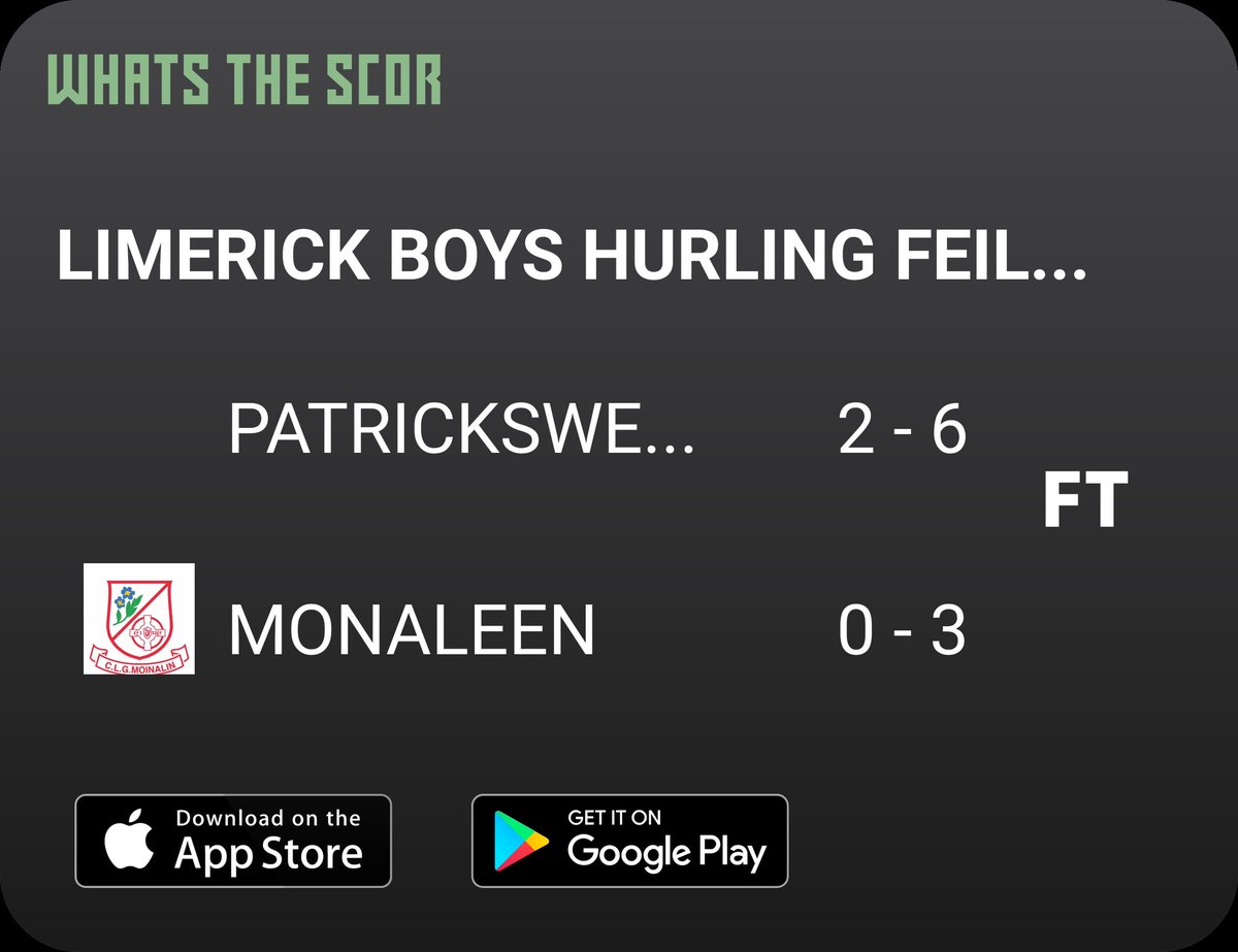 Patrickswell GAA & Camogie (@patrickswellgaa) on Twitter photo Get Live Score Updates straight to your phone, download Whats The Scor. Follow us on <a href="/WhatstheScor/">Whats The ScĂłr</a> Get Live Score Updates straight to your phone, download Whats The Scor. Follow us on <a href="/WhatstheScor/">Whats The ScĂłr</a>