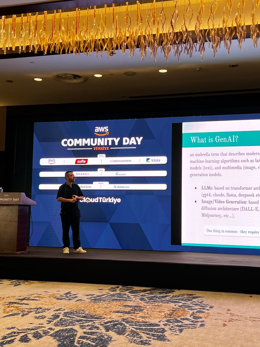 💫 Currently on Track 1, <a href="/ErselAker/">Ersel Aker</a> is sharing valuable lessons in his talk "Scaling AI Workflows on AWS: Lessons from Real-World Deployments"! 🤖📈 He’s diving into practical experiences and architectural strategies to scale AI solutions effectively on AWS. A session packed with