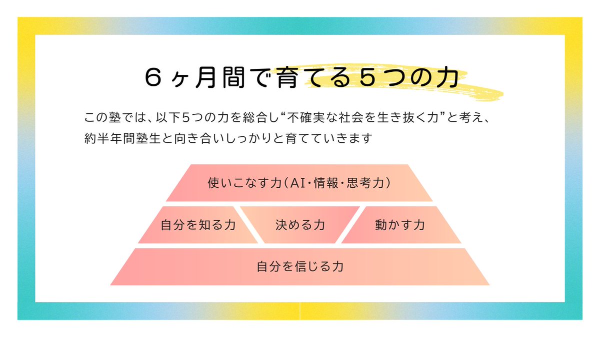 mirai_study_lab's tweet image. 【中学生向けオンライン塾📚】
＼モニター塾生６名限定募集／

この塾では、正解のない社会を生き抜く
“自分で考え、自分で動く力”を育てます。

🌱 オンライン自習室 × AI学習サポート × 週１コーチング
💡参加費無料
📅６月開始予定、５月以降説明会実施

✏️応募はこちら👇
forms.gle/xCHzCQpFe5DCSQ…