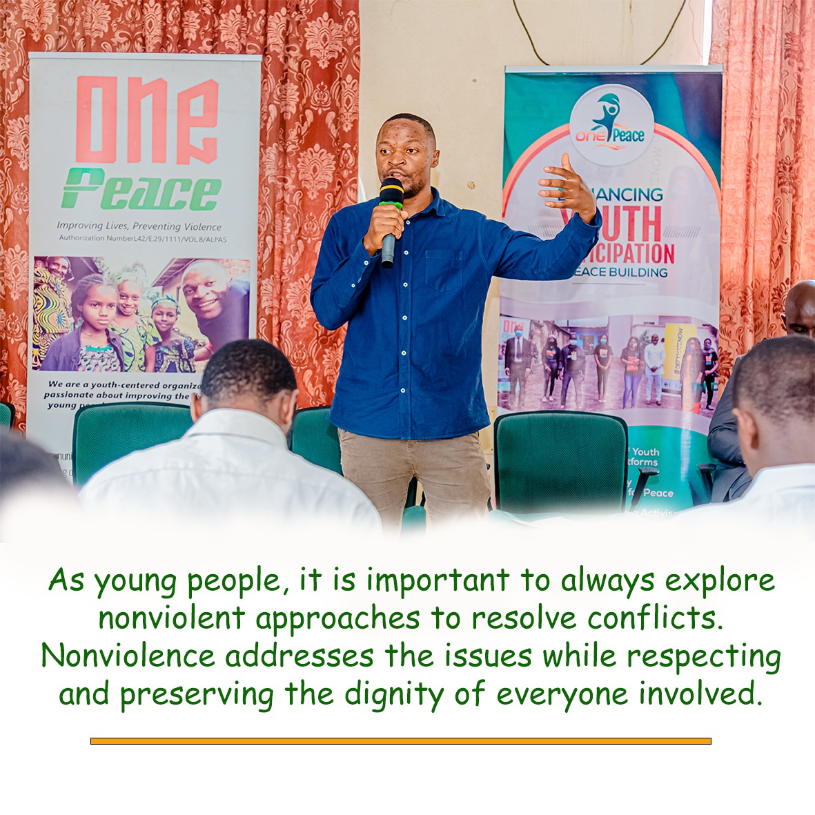 OnePeacecam's tweet photo. As young people, it is important to always explore nonviolent approaches to resolve conflicts. Nonviolence addresses the issues while respecting and preserving the dignity of everyone involved.
#ImprovingLives
#PreventingViolence
#WeareOnePeace https://t.co/sVY6JUTE7i