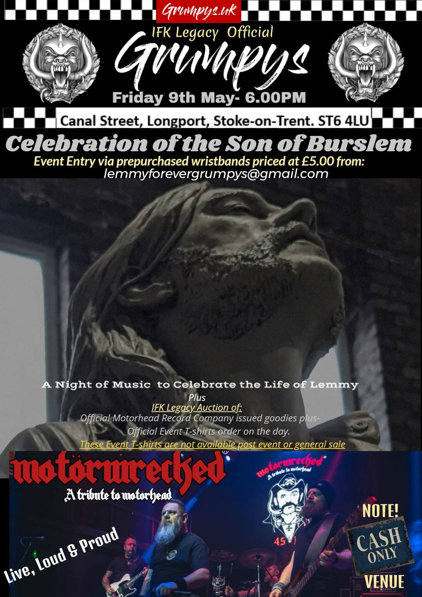 IFK_Legacy's tweet photo. Cash only event. Wristbands in advance from: lemmyforevergrumpys@gmail.com #Lemmy #Motörhead https://t.co/icHGT1lwPv