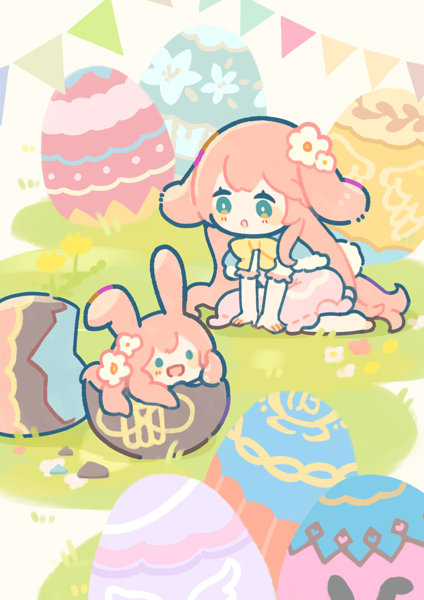 luka_fanmade's tweet photo. ＼🐰Hoppy Easter！🎉／

たまごの中から、ぴょこっ！
うさぎ姿のルカとたこルカがイースターの世界をお届け🐰🐙
絵本から飛び出したような世界観に思わずうっとり…📖

🎨イラスト：lilija🌱さん(@hnnntm_  )

#巡音ルカ #FuLUKAlorink https://t.co/fRysoVzSBh