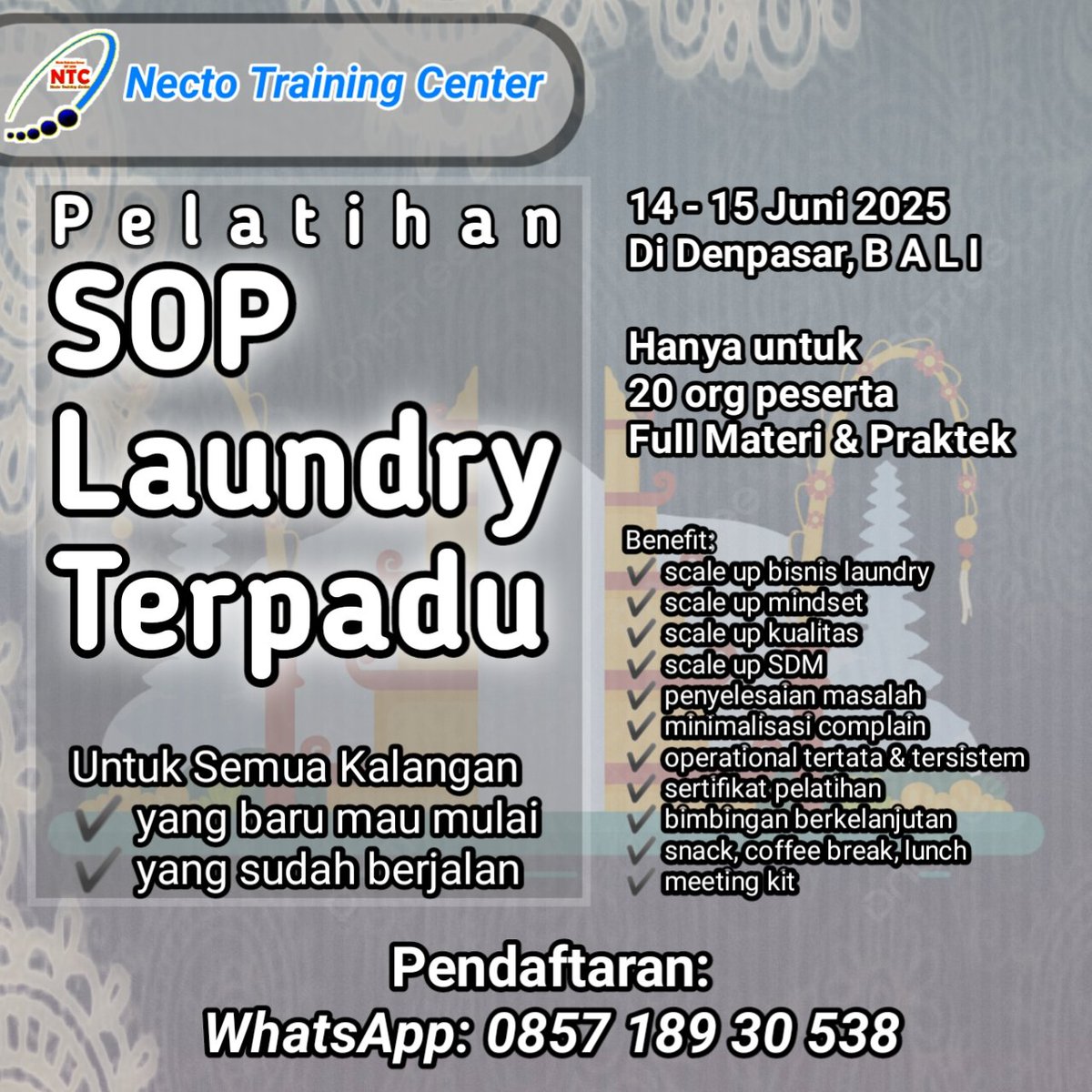 NectoDeterjen's tweet photo. Up grade softskill dan hardskill usaha laundry mu

Info pendaftaran 085718930538

#infopelatihanlaundry #pelatihanlundrybali #traininglaundry #traininglaundrybali #infobali #pelatihansoplaundryterpadu https://t.co/D5UUMCLVBF