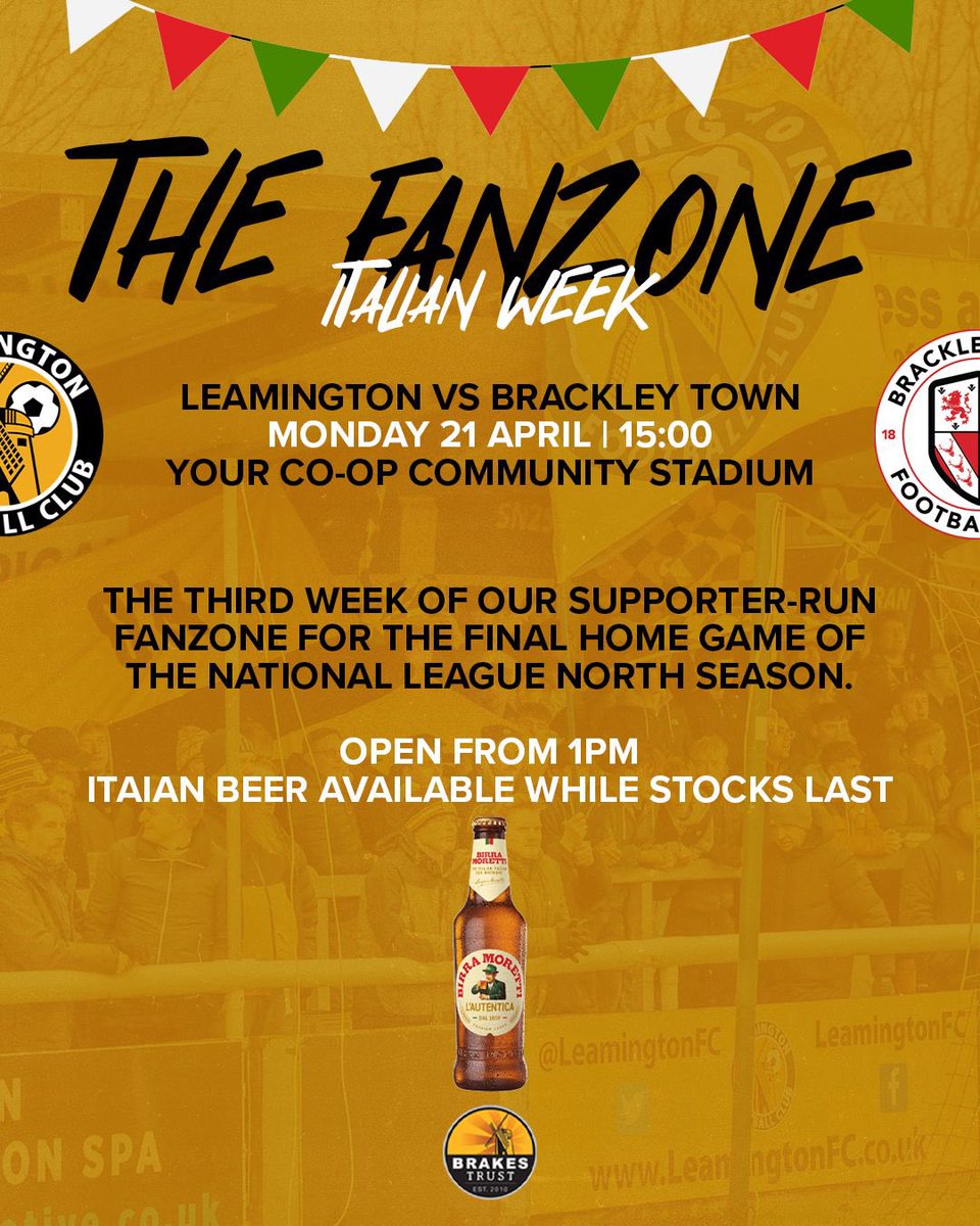 BrakesPA's tweet photo. 🗣️La Settimana Della Fanzone Italiana!!! 🇮🇹

SÌ SÌ… Our last home game of the season &amp; subsequently Head of Media, Max Passantino’s last home game is none other than Italian week at The Brakes Trust Fanzone! Fitting right?

🍕🇮🇹🍝🍕🇮🇹🍕🇮🇹🍝🍕🇮🇹🍝🍕🇮🇹🍝

#UpTheBrakes #BrakesTrust https://t.co/JCEd9pGIod