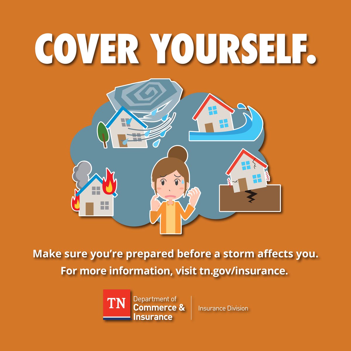 Severe weather can happen at any time. Not all insurance policies cover damages from certain storms. Make sure you are prepared before a storm affects you! Questions? Contact TDCI at (615) 741-2218, 1-800-342-4029, or visit us online: ow.ly/lx2E50VAsRe