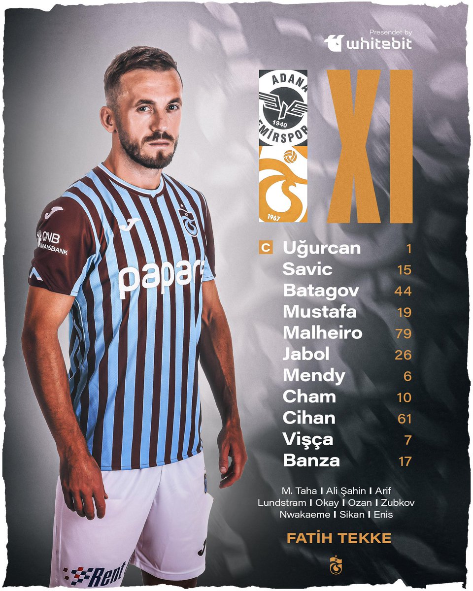 TrabzonsporEN's tweet photo. 📃 Here is our starting XI against Adana Demirspor
#ADSvTS
@WhiteBit | #YouSetTheLevel https://t.co/v0wijIQvz5