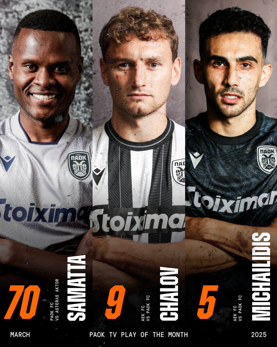 PAOK_FC's tweet photo. Τρεις μαγικές ενέργειες, ένα βραβείο. Ποιος θα είναι ο νικητής του PAOK TV Play of the Month Μαρτίου; Ψηφίστε στο link που θα βρείτε παρακάτω. #PAOKTV #PlayOfTheMonth #poll #March #PAOK #Samatta #Michailidis #Chalov
🔗 https://t.co/6OBwKoHTSi https://t.co/6NchryMPJq