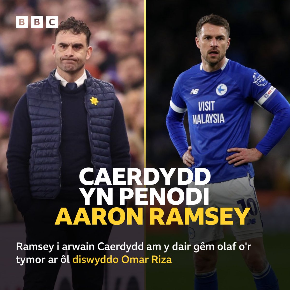 BBCChwaraeonRC's tweet photo. NEWYDDION MAWR ⚽

Caerdydd yn penodi Aaron Ramsey fel rheolwr tan ddiwedd y tymor 🔵

Omar Riza wedi ei ddiswyddo ❌ https://t.co/AWxaKrDy8q