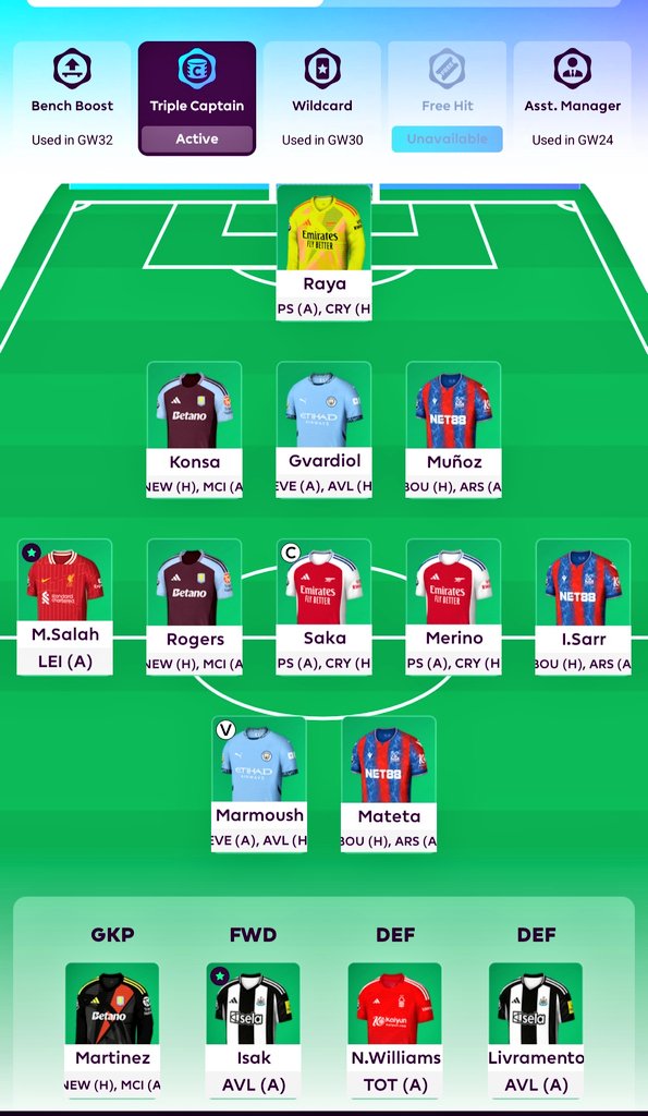#GW33 

Murphy &gt;&gt; Merino

Saka ©️©️©️

GL all🤩