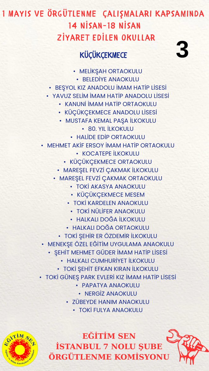 egitimsen7's tweet photo. Örgütlenme kampanyamız ve 1 Mayıs dolayısıyla bu hafta yoğun bir şekilde okul ziyaretleri gerçekleştirerek Küçükçekmece ve Çatalca bölgelerinde toplam 127 okul ziyaret ederek bu haftayı tamamladık. https://t.co/0DWOcxT0hT