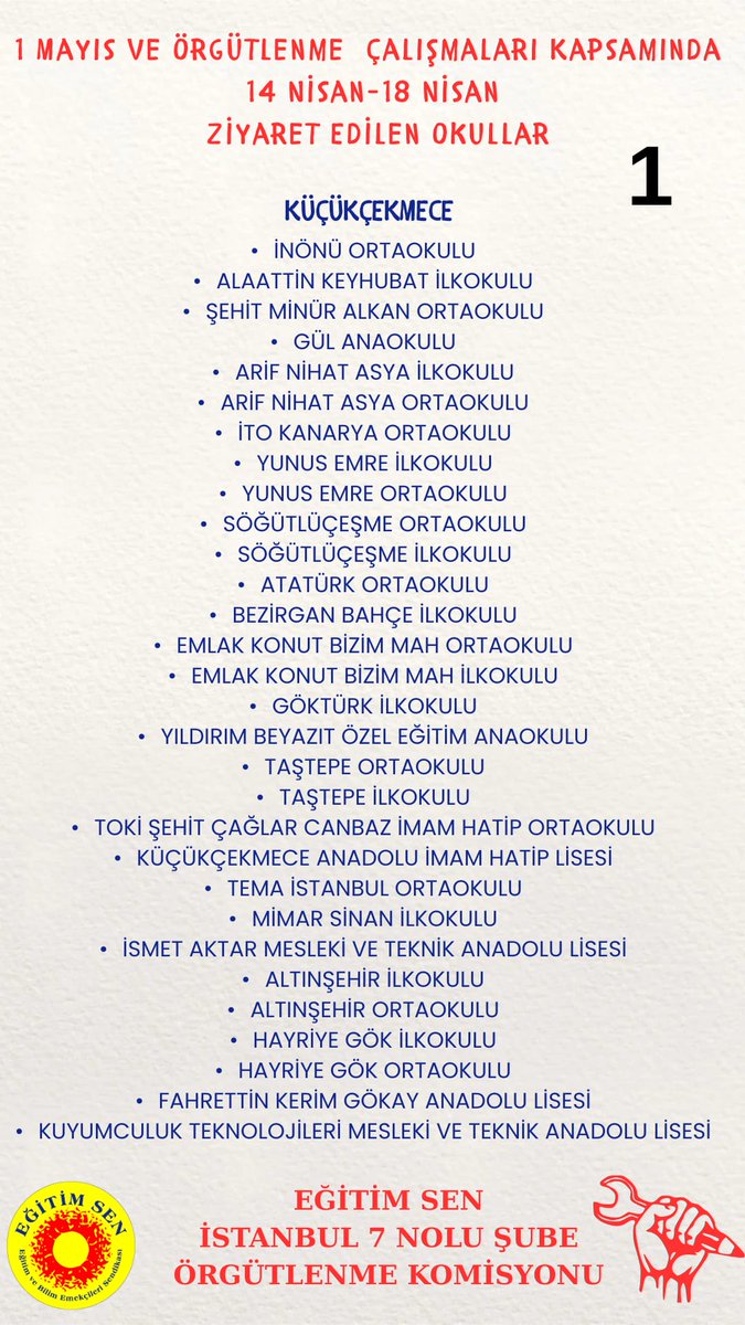 egitimsen7's tweet photo. Örgütlenme kampanyamız ve 1 Mayıs dolayısıyla bu hafta yoğun bir şekilde okul ziyaretleri gerçekleştirerek Küçükçekmece ve Çatalca bölgelerinde toplam 127 okul ziyaret ederek bu haftayı tamamladık. https://t.co/0DWOcxT0hT