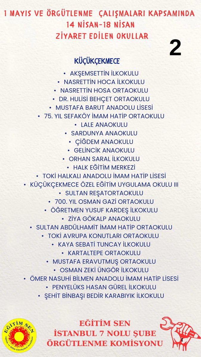 egitimsen7's tweet photo. Örgütlenme kampanyamız ve 1 Mayıs dolayısıyla bu hafta yoğun bir şekilde okul ziyaretleri gerçekleştirerek Küçükçekmece ve Çatalca bölgelerinde toplam 127 okul ziyaret ederek bu haftayı tamamladık. https://t.co/0DWOcxT0hT