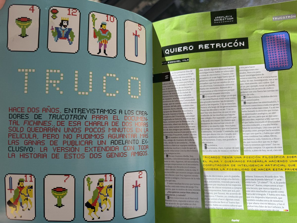 maxifirtman's tweet photo. Vengo demorando leyendo la @revista_replay #50 y esta gran nota de la historia de Trucotrón basada en una entrevista a sus creadores.
Es un juego de Truco que se programó para máquinas de arcade (no confundir con el Truco Arbiser). #retroIT https://t.co/2A8lKc6bHy