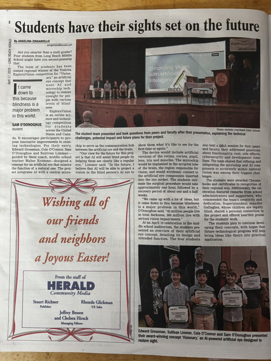 W. Kramme (@mrkramme) on Twitter photo Some well deserved media coverage for our Visionary team! Congratulations to our ExploraVision Regional Winners!! Check out the Long Beach Herald and Patch!! patch.com/new-york/longb… <a href="/ToshibaAmerica/">Toshiba Innovation</a> <a href="/NSTA/">National Science Teaching Association</a> #exploravision <a href="/lbeachms1/">lbeachms</a> Some well deserved media coverage for our Visionary team! Congratulations to our ExploraVision Regional Winners!! Check out the Long Beach Herald and Patch!! patch.com/new-york/longb… <a href="/ToshibaAmerica/">Toshiba Innovation</a> <a href="/NSTA/">National Science Teaching Association</a> #exploravision <a href="/lbeachms1/">lbeachms</a>