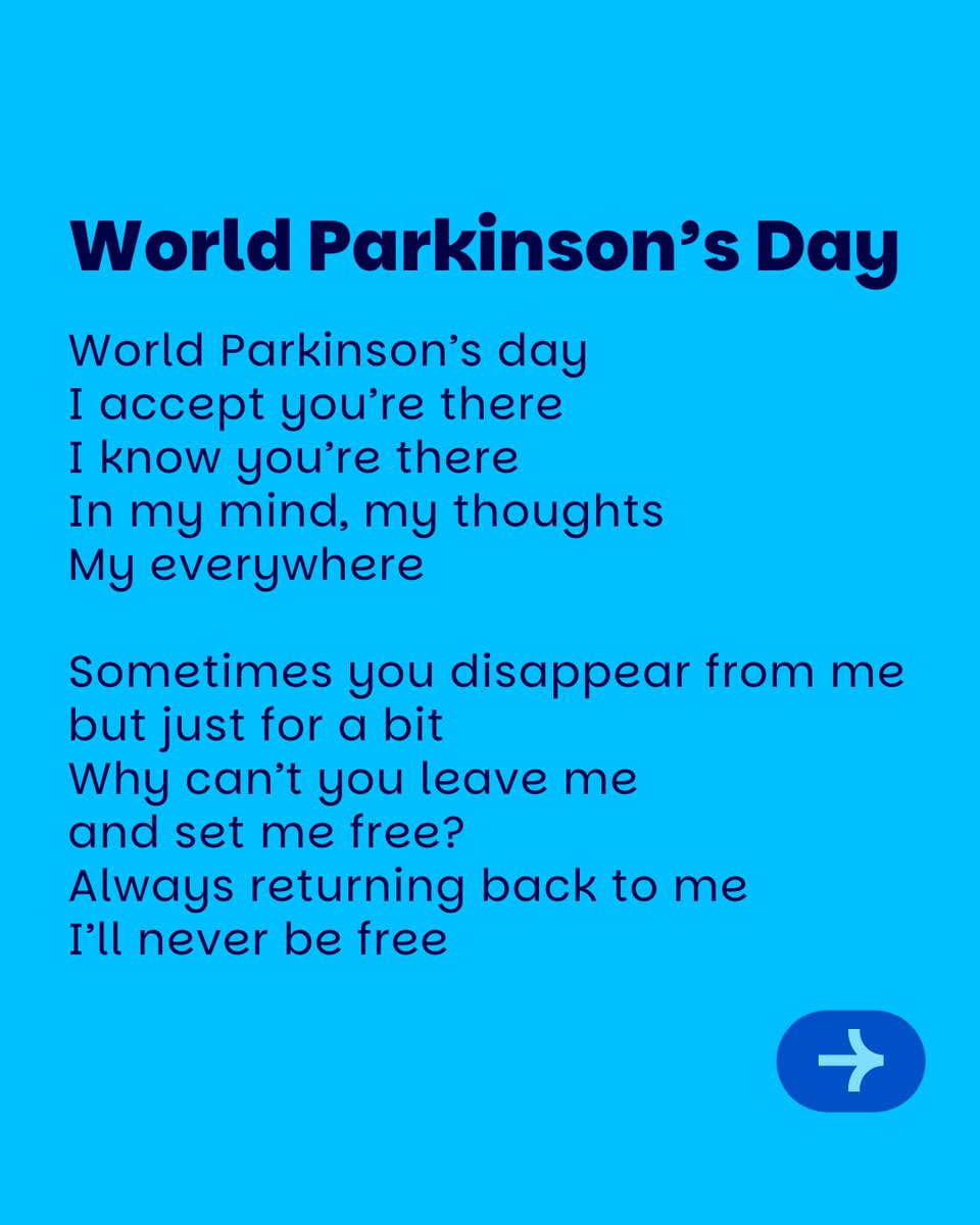 ParkinsonsUK's tweet photo. This #WorldParkinsonsDay inspired poem, sent in by a member of the community living with young onset Parkinson's, focuses on the impact of mental health and living with Parkinson's. We're here for you. Call our helpline: 0808 800 0303 or visit https://t.co/HooXhAOdLT for support. https://t.co/MEZ4WKB3ma